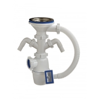 А-4013 Сифон бутылочный ОРИО 3 1/2" х 40 с переливом, с двумя отводами