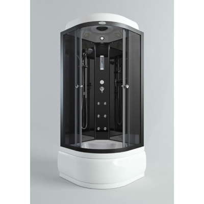 Душ. кабина АRCUS AS-104 90*90*215, выс.под.,зад.стенка черн.,стекла .тонир.,проф.черн.,упр эл.4к