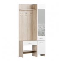 Прихожая Домино 2У Корпус - Дуб Сонома светлый Фасад ЛДСП - Белый (Гладкий) (вешалка, шкаф,тумба) 0,95х1,95х0,349м (3 места) ОД953