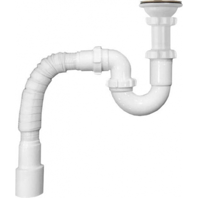 UB0115-30-MR Сифон для кухни Aquant 1 1/2"х40 прямоточный с мет.реш. с гибкой трубой 40х40/50