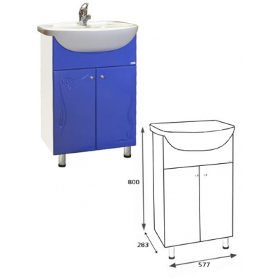 Подстолье "Глория-60" (синий) 2 двери под умыв. "Эрика - 61" 577х800х283