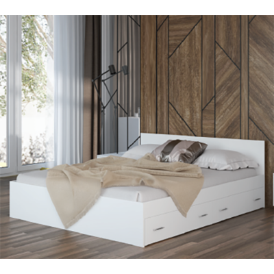 Кровать Стандарт 1600 с ящиками (Белый) (3 места)