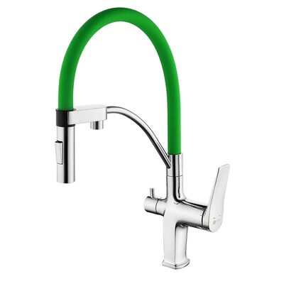 3074C-Green Комфорт Смеситель для кухни, с гибким изливом, с подключением к фильтру питьевой воды, хром/зеленый LEMARK