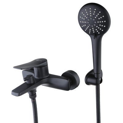 3714BL Бронкс Смеситель для ванны с коротким изливом, дивертор с кер. пласт., с аксессуарами, черный LEMARK