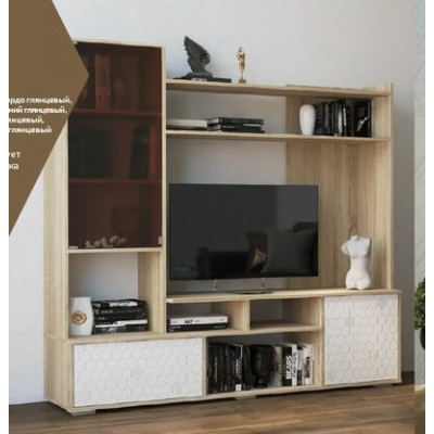 Гостиная Шарм 1,8 (Сонома/Белый глянцевый) 1800х1700х430