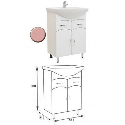 Подстолье "Весна 60" (розовый) 2 ящика2 двери под умыв. "БАЙКАЛ-60" 555х800х316 Подстолье "Весна 60" (розовый) 2 ящика2 двери под умыв. "БАЙКАЛ-60" 555х800х316