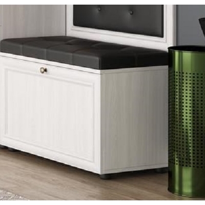 Прихожая Оскар 7А Тумба для обуви Ясень Анкор светлый Кожзам Черно-Коричневый Ostin (3 места) НМ644