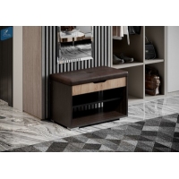 ЭВА Банкетка БК-002 (длина 660 мм) Дуб Сонома светлый /Фасад ЛДСП - Белый (Шагрень) Кожзам.- Бежевый Ostin latte (1 место) НР622