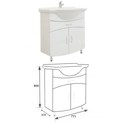Подстолье "Виктория-75" (белый) 1 ящик 2 двери под умыв. "БАЙКАЛ-75" 715х800х331