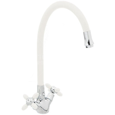 44127-7 Смеситель Кухня FRUD 1/2 м/к гибкий излив (белый/хром) на гайке