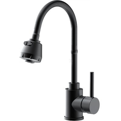 40993-6 Смеситель Кухня Frap d-35 на гайке с гибким изливом (черный) НЕРЖАВЕЙКА