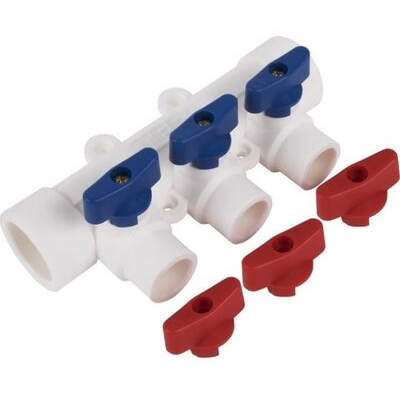 Коллектор с шаровым краном универсальный 32х20/3 PP-R Rosturplast