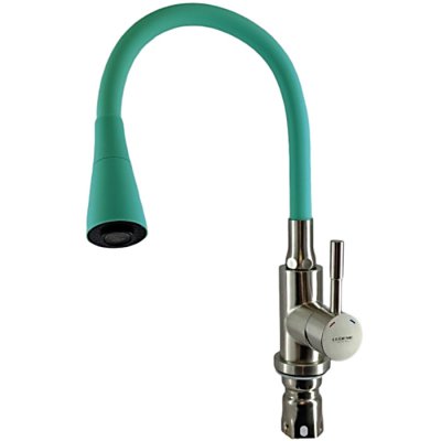 74199-11 Смеситель Кухня LEDEME d35 с силиконовым изливом НЕРЖАВЕЙКА (бирюзовый/нерж)