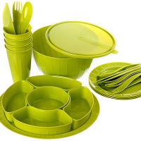 Набор для пикника пластик."Bono" / Sugar&Spice Vanilla 4перс.(салатник,4стак.,4тарел,4вилки,конт.д/шашлыка7л) GR1812ОЛ/SE181512050