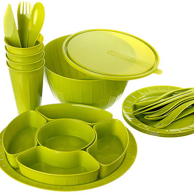 Набор для пикника пластик."Bono" / Sugar&Spice Vanilla 4перс.(салатник,4стак.,4тарел,4вилки,конт.д/шашлыка7л) GR1812ОЛ/SE181512050