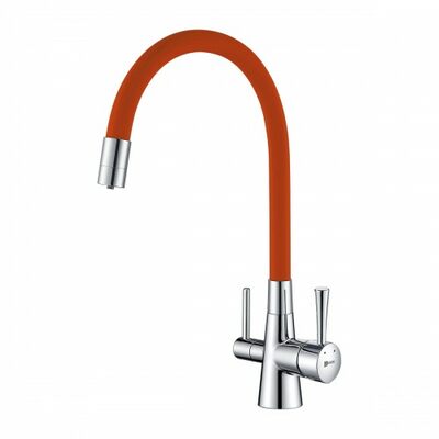 3075C-Orange Комфорт Смеситель для кухни, с гибким изливом, с подключением к фильтру питьевой воды, хром/оранжевый LEMARK