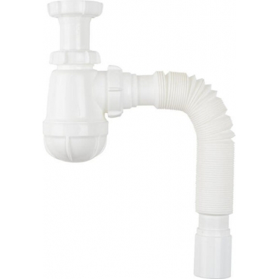 B0515-30-MR Сифон для кухни Aquant 1 1/2"х40 с удлинённой горловиной с мет.реш. с гибкой трубой 40х40/50 (длина болта 60 мм)