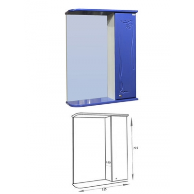 Зеркало-шкаф "Глория 50" правый (синий) 525*705*180