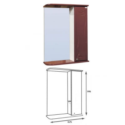 Зеркало-шкаф "Глория 60" правый (вишня) 625*705*180 Зеркало-шкаф "Глория 60" правый (вишня) 625*705*180