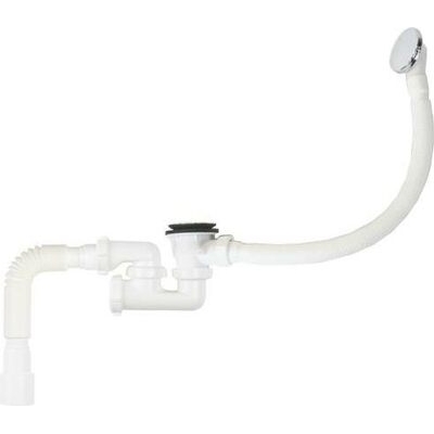 V572-18-MR Сифон для ванны регулируемый 1 1/2х40 с выпуском и переливом Aquant клик-клак широкий грибок мет., с гибкой трубой 40х40/50 автомат