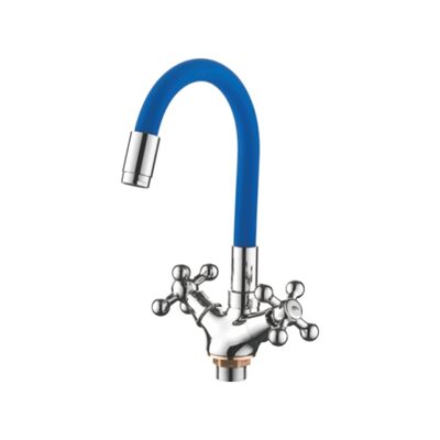 1319-6 Смеситель Кухня LEDEME на гайке с силиконовым изливом МАКСИ (синий/хром)