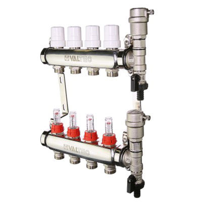 Коллекторная группа НЕРЖ VALTEС со встроен. расх. в сборе 1"х 4 вых ЕК 3/4"(VTс.589.ЕMNX.0604)