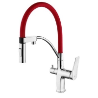 3074C-Red Комфорт Смеситель для кухни, с гибким изливом, с подключением к фильтру питьевой воды, хром/красный LEMARK