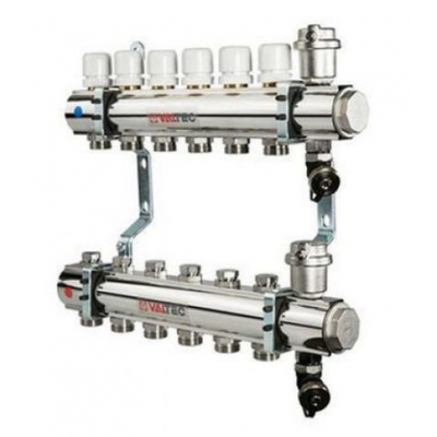 Коллекторная группа НЕРЖ VALTEС со встроен. расходомер. в сборе 1"х9 вых ЕК 3/4"(VTс.586.ЕMNX.0609)