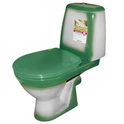 Унитаз-компакт "КОМФОРТ" декор (зеленый, с арматурой, антивсплеск,сиденье, косой выпуск) г.Киров