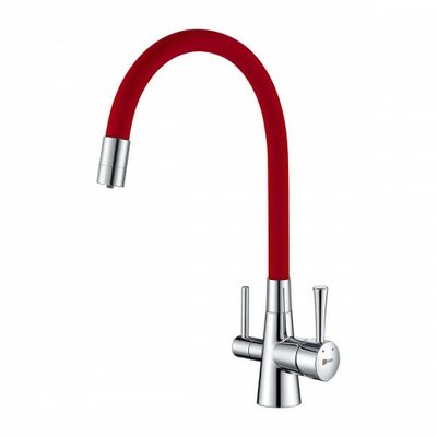 3075C-Red Комфорт Смеситель для кухни, с гибким изливом, с подключением к фильтру питьевой воды, хром/красный LEMARK