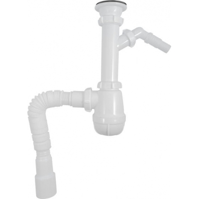 B1025-30-MR Сифон для кухни Aquant 1 1/2"х40 с мет.реш. с отводом с/м с гибкой трубой. 40х40/50 (длина болта 60 мм)