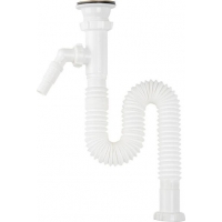 F303-60-MR Гибкая труба с выпуском (гофросифон) Aquant 1 1/2"х40/50 с мет.реш. с отводом с/м (длина болта 60 мм)