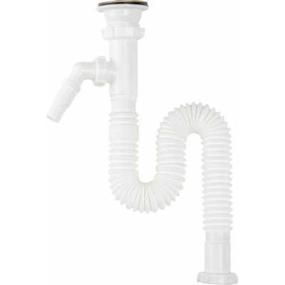 F303-60-MR Гибкая труба с выпуском (гофросифон) Aquant 1 1/2"х40/50 с мет.реш. с отводом с/м (длина болта 60 мм)