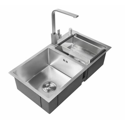 Мойка нерж врезная 780x480х230 т (3,0+1.2mm) сатин НМ 7848/1,5 1,5 чаши (+ сифон, колландер, дозатор мыла) AISI 304