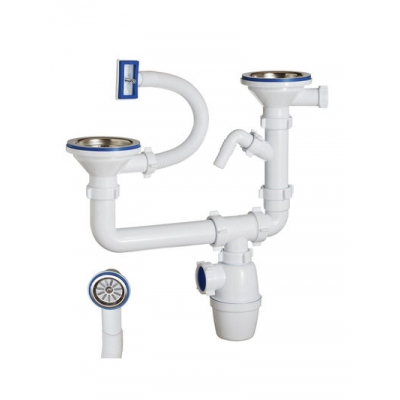 К-40093 Сифон двойной бутылочный разноуровневый ОРИО 3 1/2" х 40 с отводом универсальным переливом