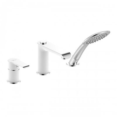Смеситель на борт ванны шар d40 на 3 отв., кер. переключение, хром/белый ROSSINKA W40-39