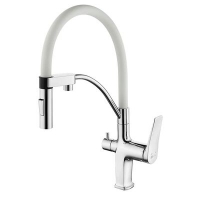 3074C-White Комфорт Смеситель для кухни, с гибким изливом, с подключением к фильтру питьевой воды, хром/белый LEMARK