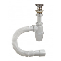 А-3203 Сифон бутылочный ОРИО 1 1/4" х 40 с металлическим выпуском "КЛИК-КЛАК" и гиб. трубой 40-40/50