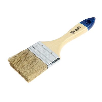Кисть плоская ТУНДРА, натуральная щетина, деревянная рукоятка, 2.5", 63 мм 881505