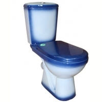 Унитаз-компакт "КОМФОРТ" декор (синий, с арматурой, антивсплеск,сиденье, косой выпуск) г.Киров