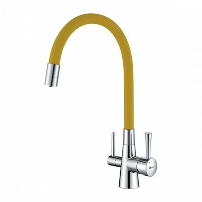 3075C-Yellow Комфорт Смеситель для кухни, с гибким изливом, с подключением к фильтру питьевой воды, хром/желтый LEMARK