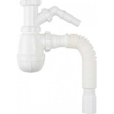 B1045-30-MR Сифон для кухни Aquant 1 1/2"х40 без выпуска с отводом с/м с гибкой трубой. 40х40/50