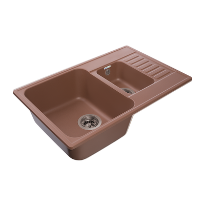 Мойка GRANFEST-QUARZ (ECO) - 21К 1,5 чаши+крыло 740*480 мм (ТЕРРАКОТ)(без сифона)