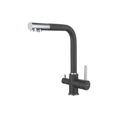 Смеситель Кухня GRANFEST d=35 Г - образный с краном питьевой воды (3611) (графит)