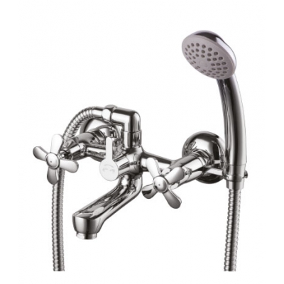 6542C Партнер Смеситель для ванны двуручный, кор. излив, дивертор с кер. пластинами, хром LEMARK