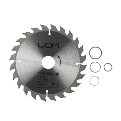 Диск пильный по дереву ЛОМ, быстрый рез, 180 х 30 мм (кольца на 20, 16), 24 зуба 1857938