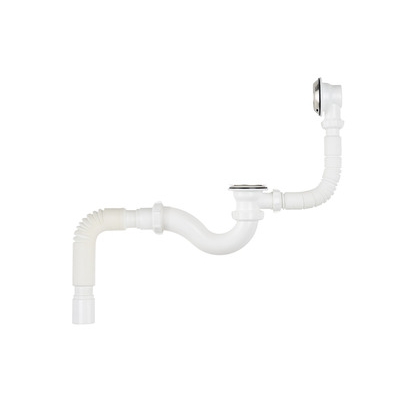 V155-30-MR Сифон для ванны с выпуском и переливом с мет.реш. Aquant с гибкой трубой 40х40/50 (длина болта 60 мм)