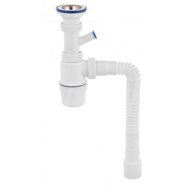 ВП 6143 Сифон "Элит" с нерж.чашкой , отводом для СМ и гибкой трубой
