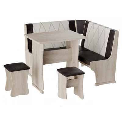 Кухонный уголок "Гамма" (тип 2) мини - дуб молочный/шоколад-бежевый (2 места)