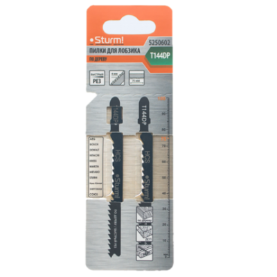 5250602 Пилки для лобзика Sturm! T144DP 2шт, точн.параллельный.рез,5-50мм,мяг.древ.,ДСП,ДВП 5250602 Пилки для лобзика Sturm! T144DP 2шт, точн.параллельный.рез,5-50мм,мяг.древ.,ДСП,ДВП